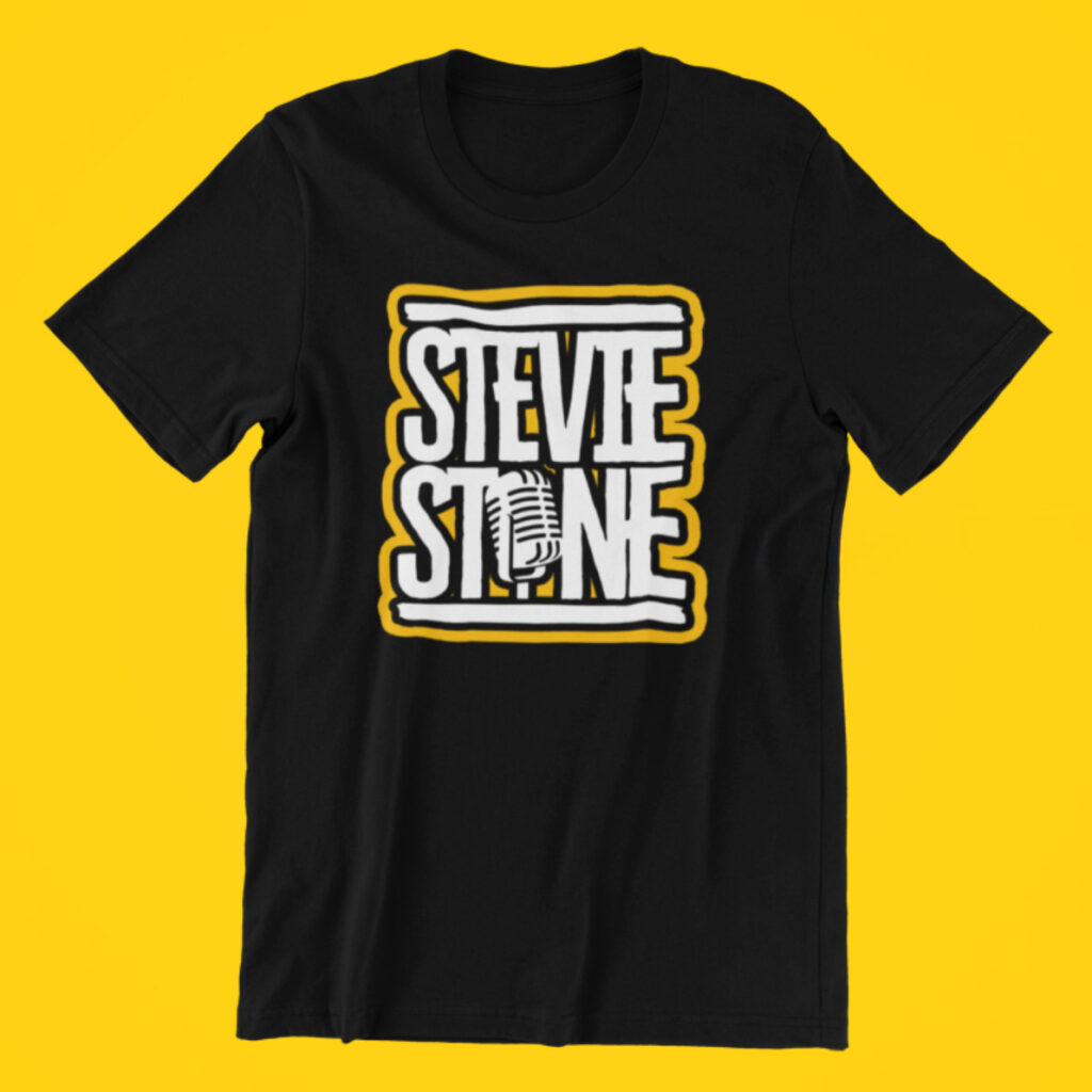 Model wearing Stevie Stone t-shirt